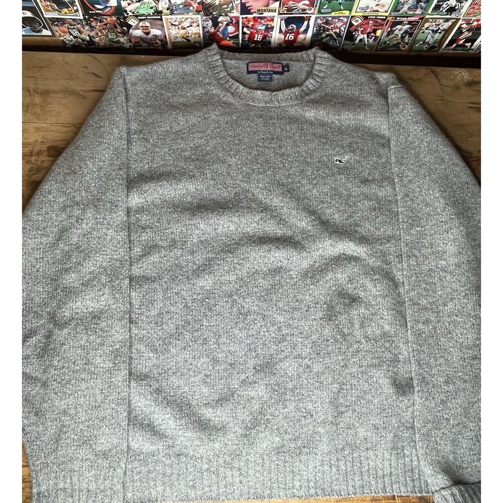 Vineyard Vines Sweater Mens XL Gray Wool Knit Pullover Whale Logo